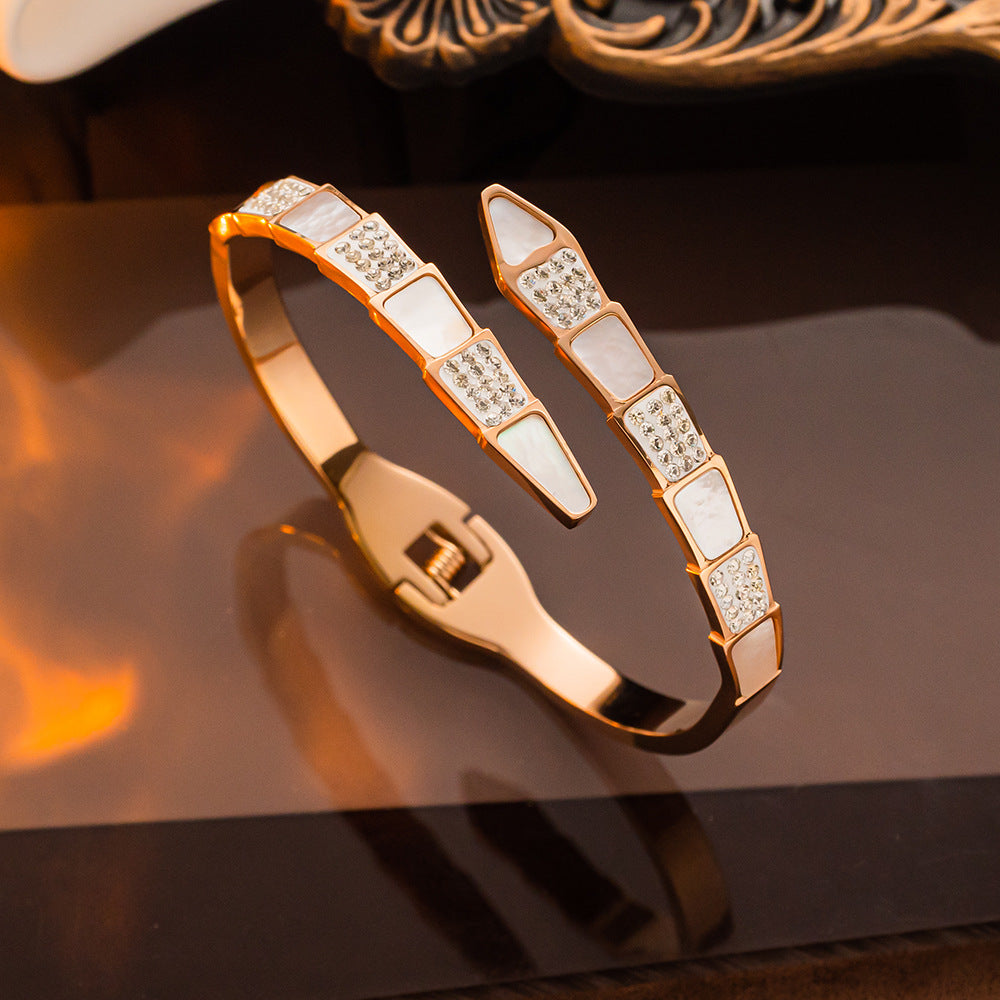 Wholesale Shell Snake Bone Openable Titanium Steel Bracelet ACC-BT-NaBao001