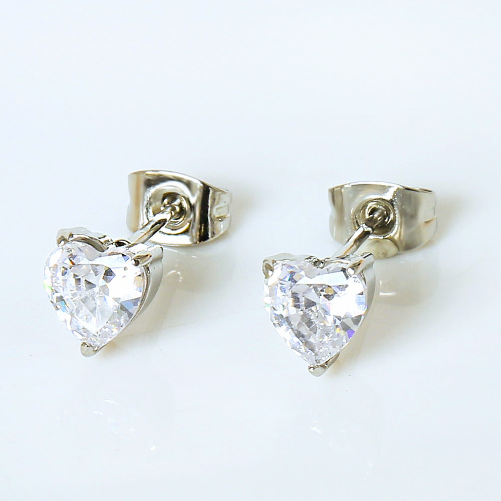 Wholesale 10PCS Stainless steel heart-shaped zircon earrings