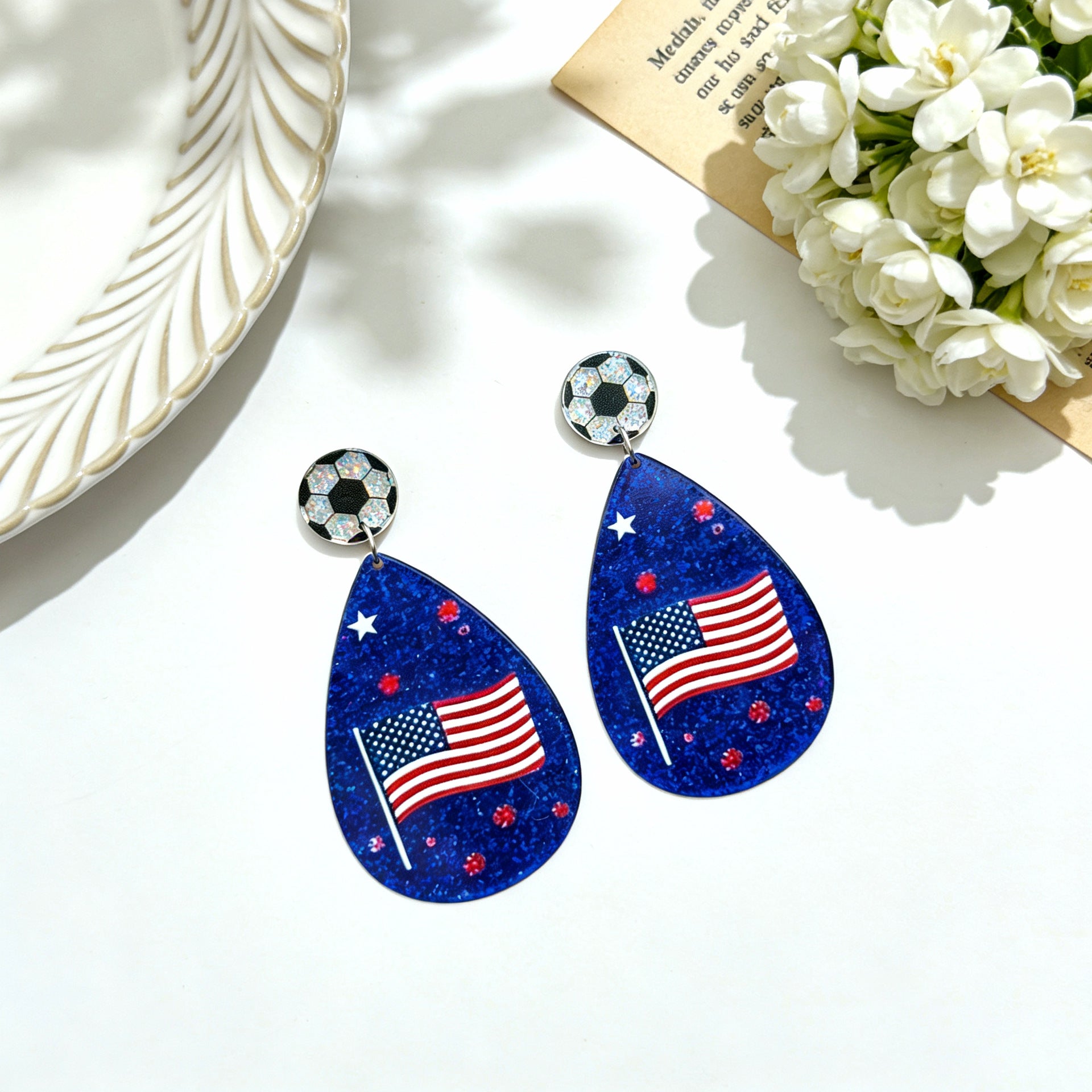 Wholesale Acrylic US Canada Mexico World Cup American Flag Print Earrings