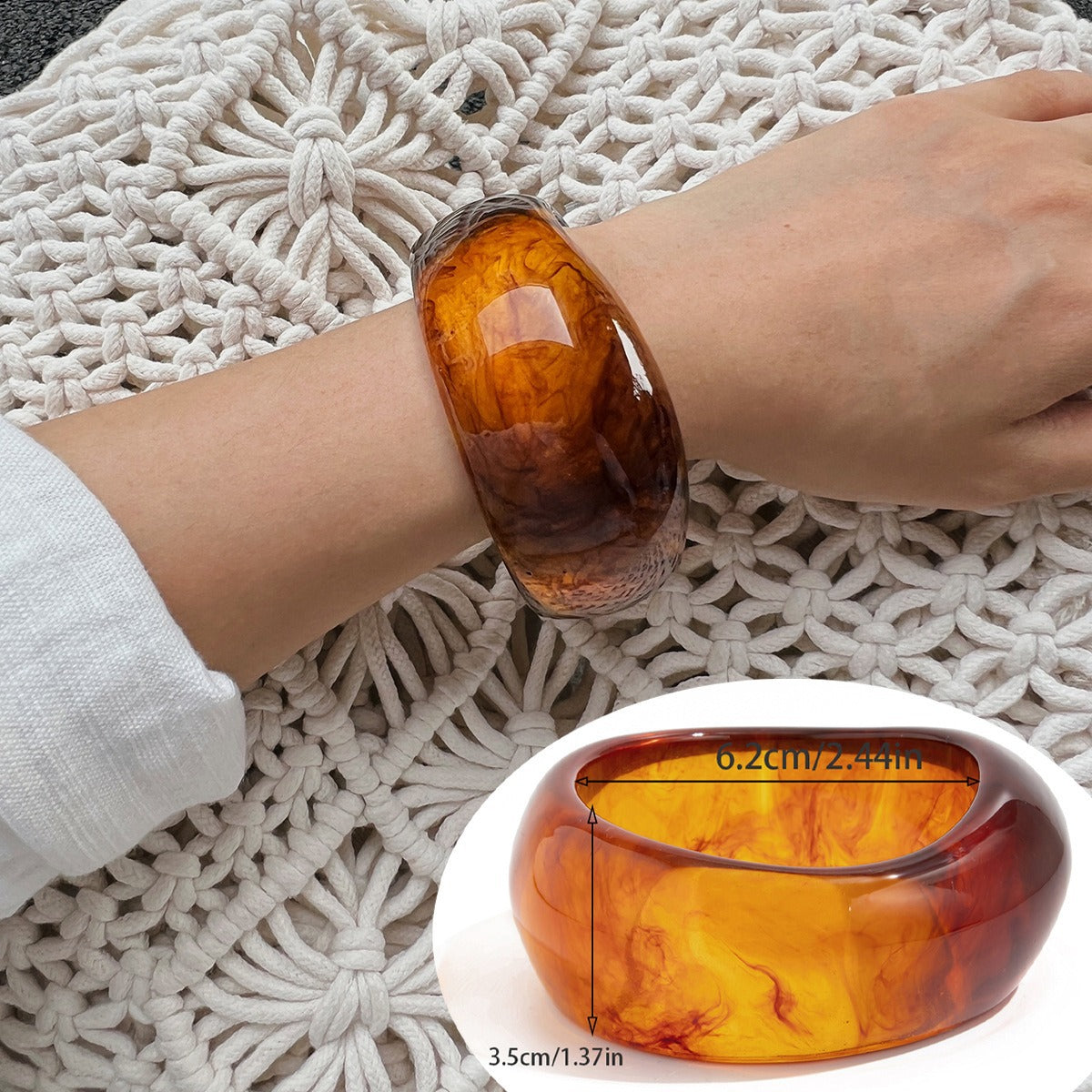 Wholesale Bold Geometric Amber Gradient Wide Resin Bangle Glossy Fashion Bracelet Stylish Jewelry Accessory Gift Boutique Resale