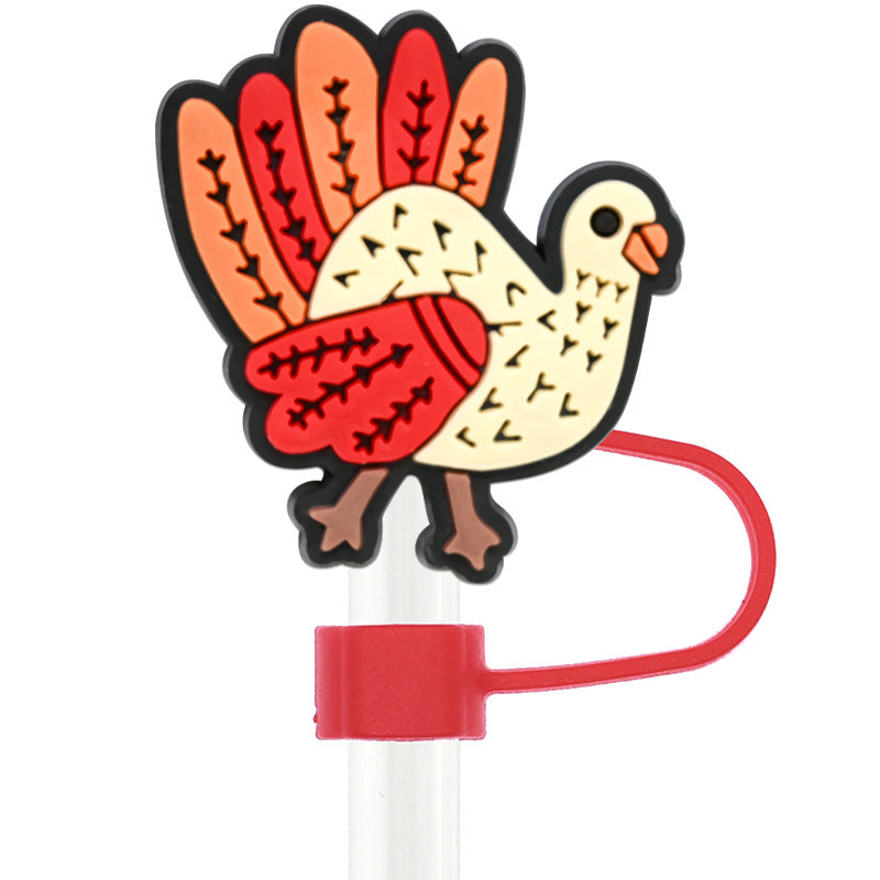 Wholesale Random 100pcs Thanksgiving 10mm PVC Soft Straw Tube Cap ACC-SCR-RYY103