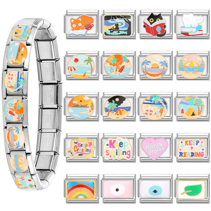 Wholesale  Italian Charm Bracelet 9mm DIY Splicing Removable Orange Holiday Collection Titanium Steel  Composable Bracelet