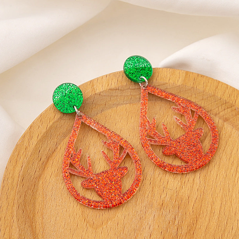Wholesale Santa Claus Acrylic Snowflake Elk Hollow Earrings Christmas Socks Earrings ACC-ES-MDD076