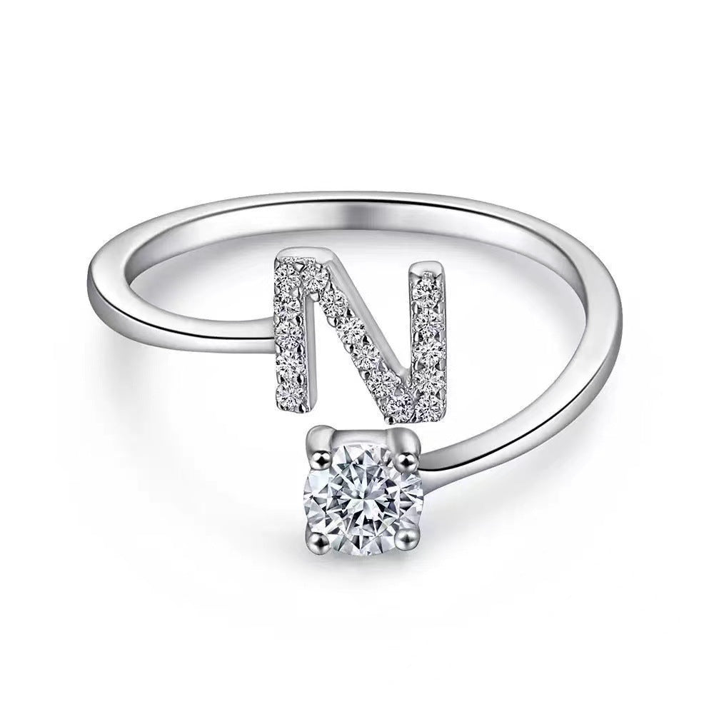 Wholesale Chic Adjustable Letter Ring For Women 26 English Letters Zinc Alloy Electroplated Jewelry Accessory Boutique Resale