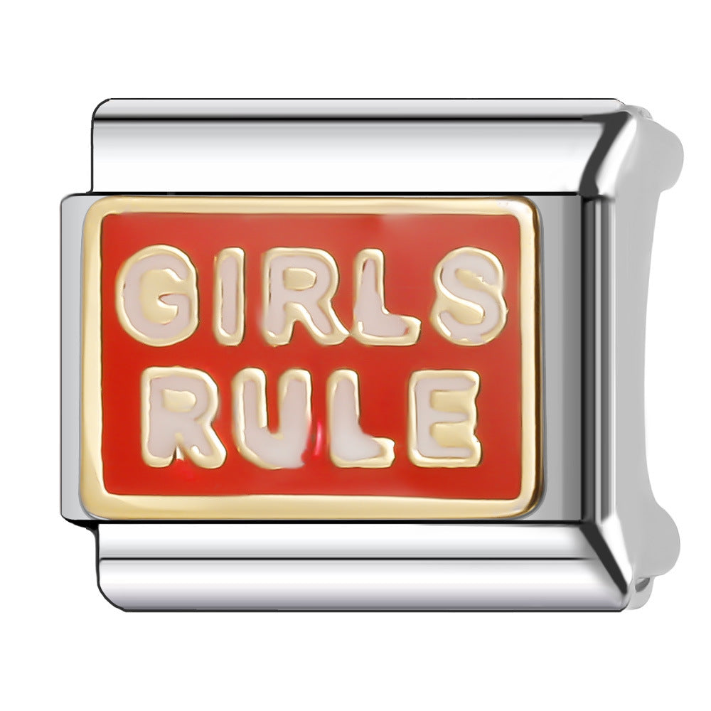 Wholesale Italian Charm Bracelet 9mm DIY Splicing English Series Stainless Steel Composable Bracelet