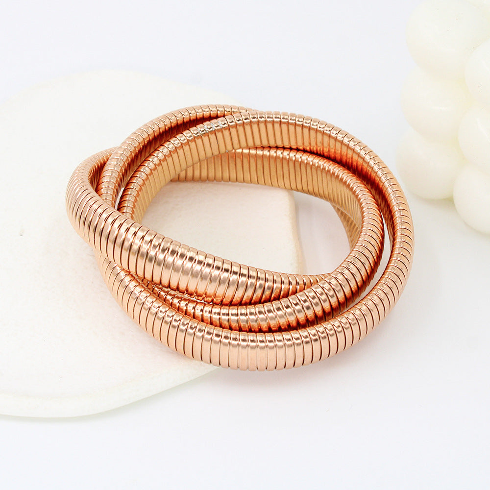 Wholesale Three-layer Elastic Bracelet Stainless Steel Bracelets 18K Gold Plated Bracelet ACC-BT-Yueshi001