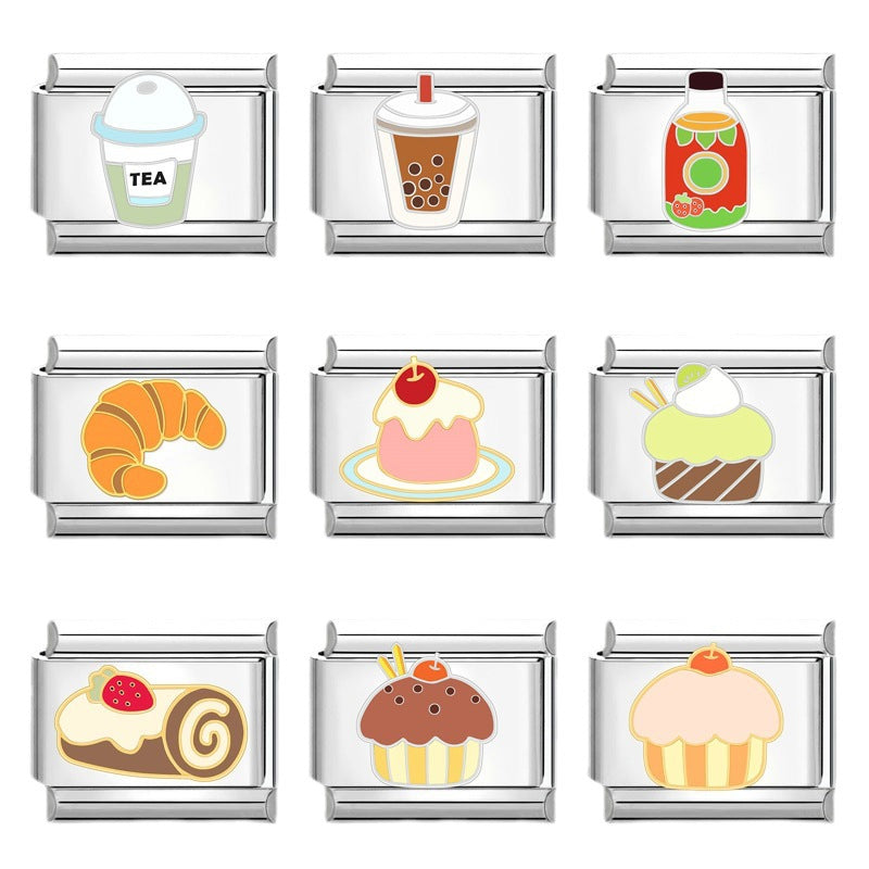 Wholesale Italian Charm Bracelet 9mm DIY Splicing Creative Dessert Stainless Steel Composable Bracelet