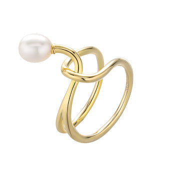 Wholesale S925 Silver Pearl Ring  Geometric Open Line Adjustable Rings