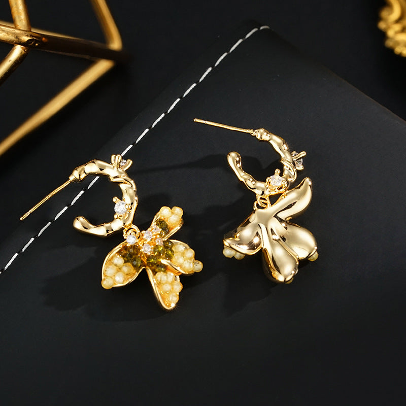Wholesale  gradient color unique luxury temperament personality fashion flower pendant earrings