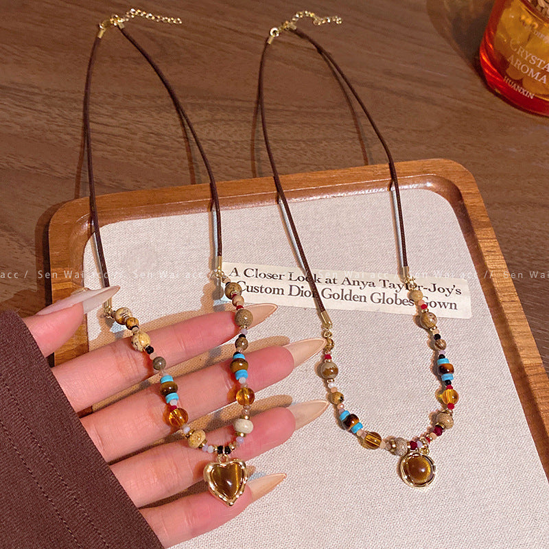 Wholesale Alloy Tiger Eye Stone Geometric Pendant Necklace,  Fashion Accessory for Women,  Gift Resale Jewelry