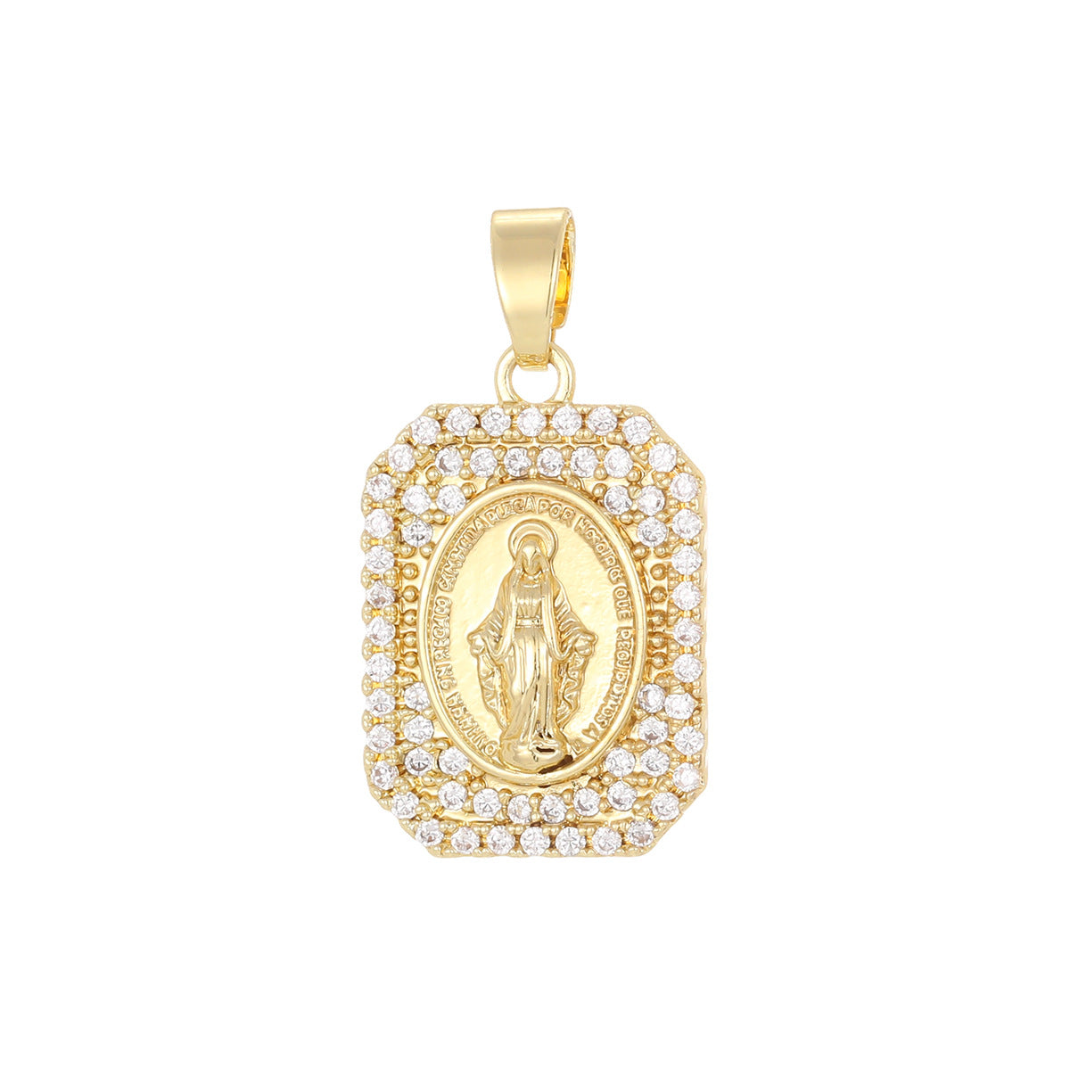 Wholesale Gold Plated Saint Benedict Square Pendant with Zircon Jewelry Accessory for Everyday Wear