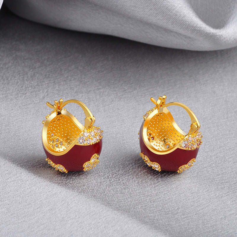 Wholesale red enamel drop oil basket ear buckle  earrings