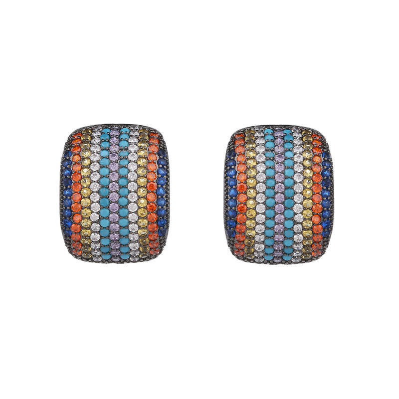 Wholesale 925 silver light luxury color micro inlaid zircon niche ear buckle simple geometric C- shaped earrings