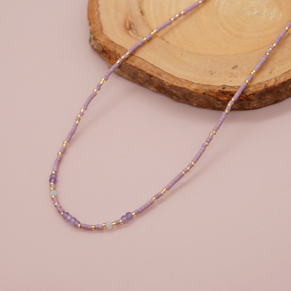 Wholesale personalized all-match jewelry colorful rice beads natural stone beaded necklace