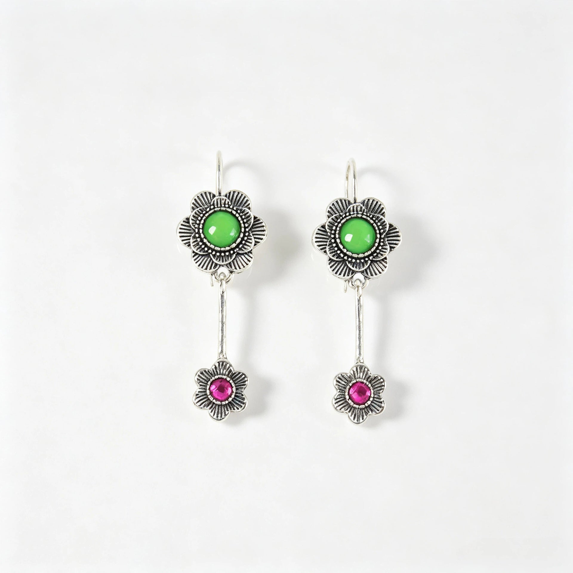 Wholesale Zinc Alloy Double Layer Tassel Earrings For Women Retro Ethnic Style Long Floral Jewelry Accessory Gift