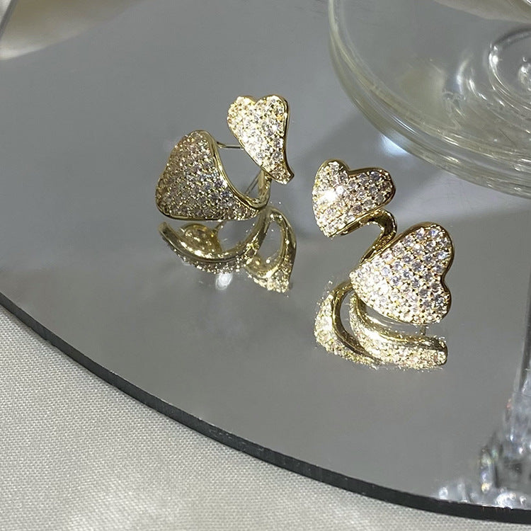 Wholesale S925 silver needle  full diamond love earrings