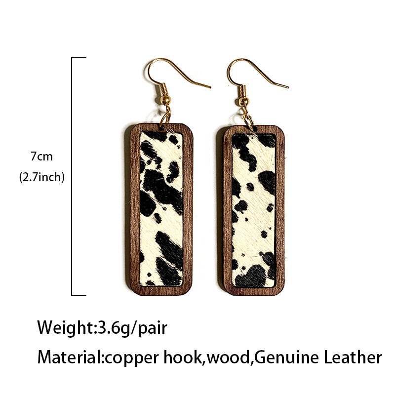 Wholesale leopard print simple bar genuine leather earrings