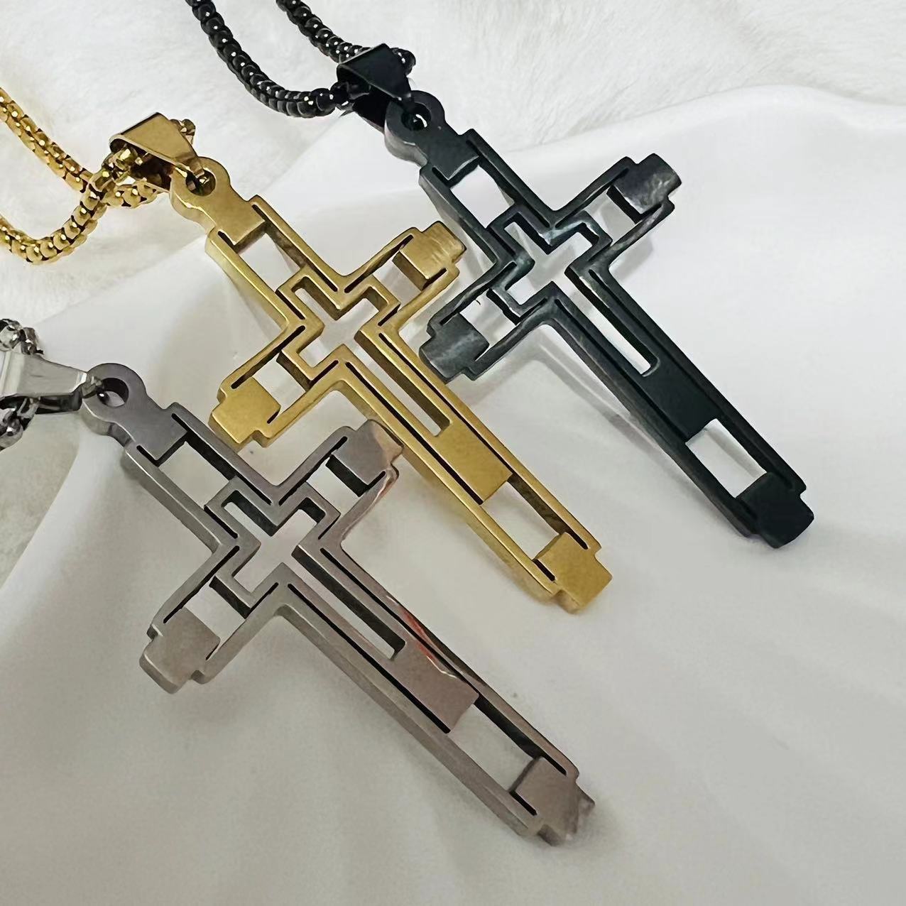 Wholesale Titanium Steel Hollow Cross Necklace