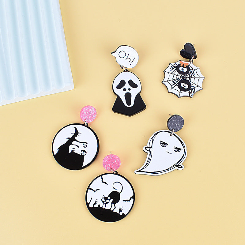 Wholesale  Halloween acrylic earrings  ghost exclaim ghost  cat spider earrings