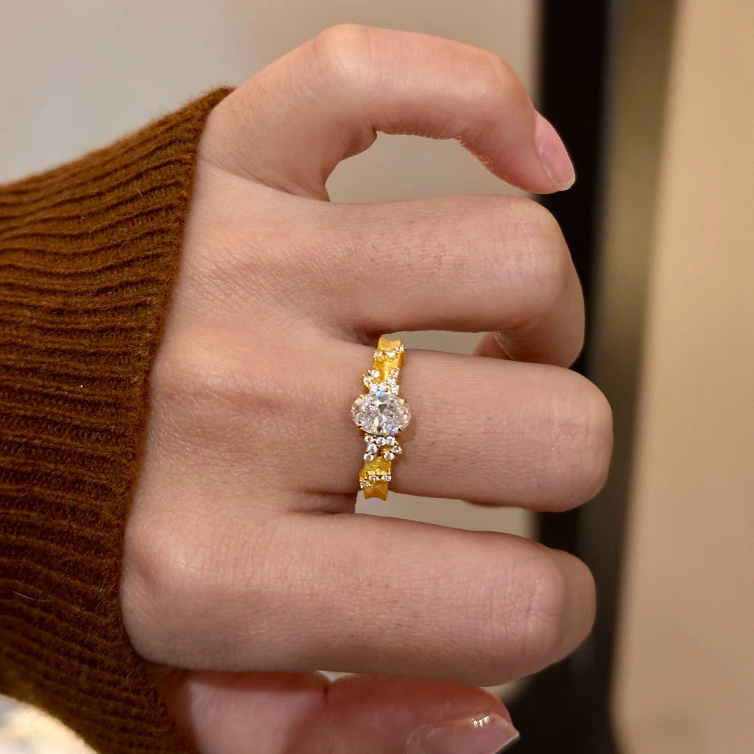 Wholesale Gold-plated starry sky pigeon egg hand-brushed diamond ring