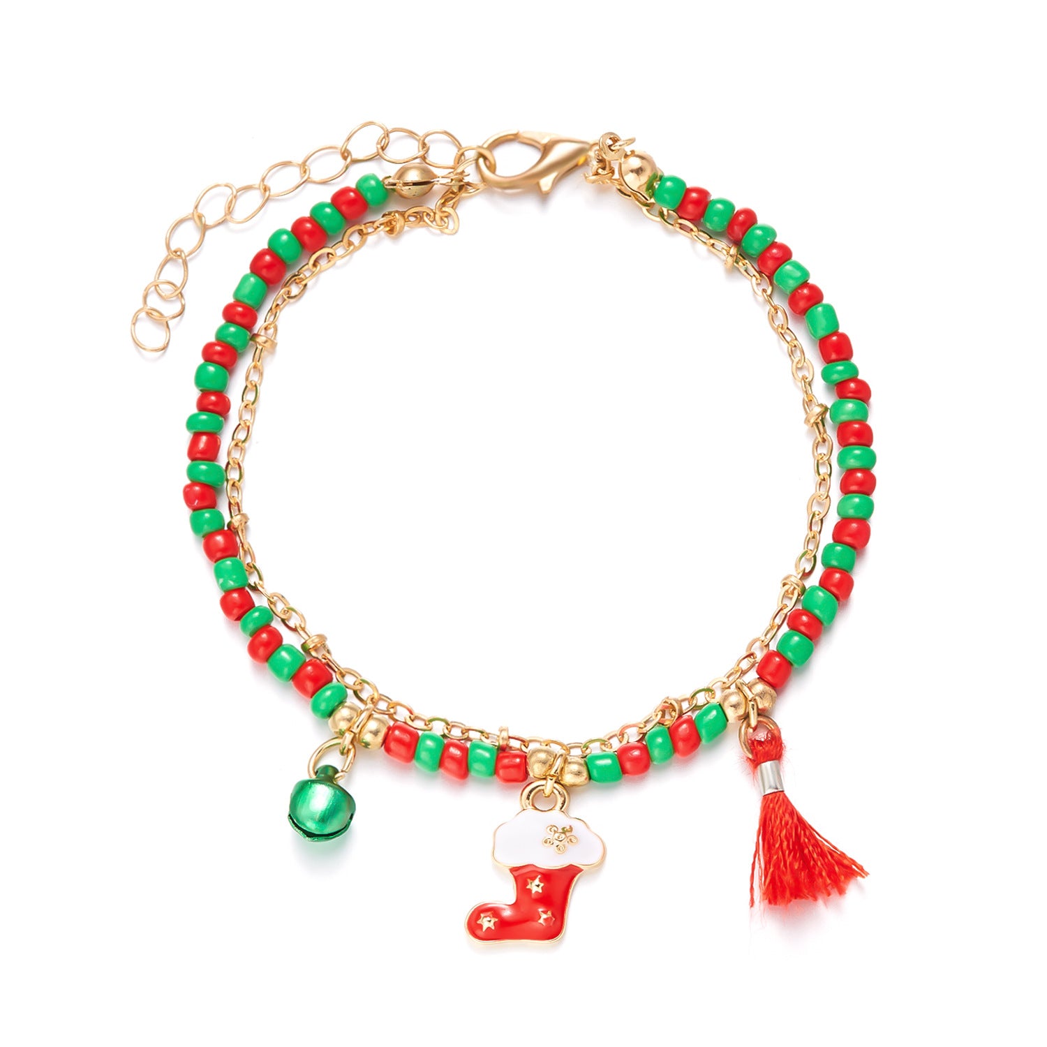 Wholesale Christmas snowman bell tassel double-layer bracelet