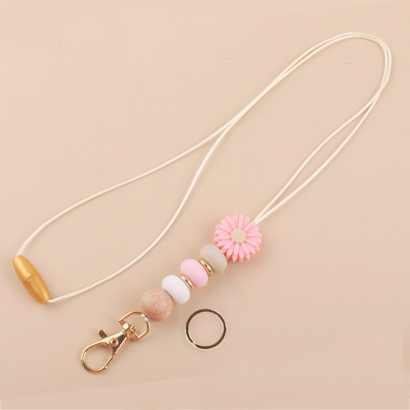 Wholesale Daisy Silicone Beaded Name Tag Snap Necklace Keychain Bulk Keychains ACC-KC-GuangTian047