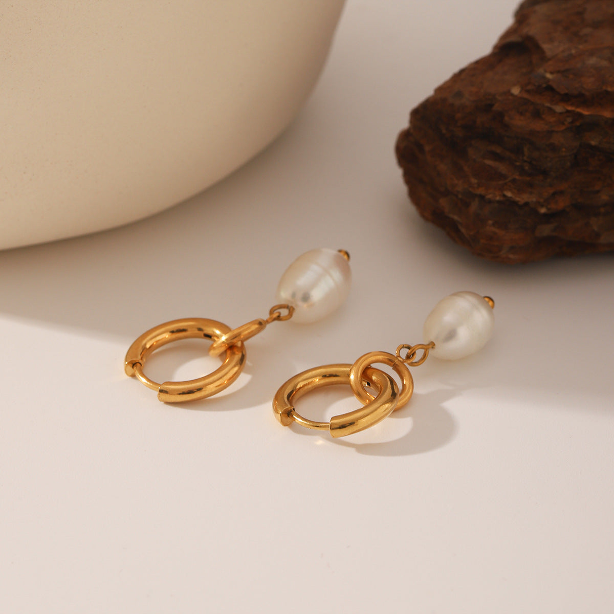 Wholesale Stainless Steel Ring Ear Buckle Pearl Pendant Earrings