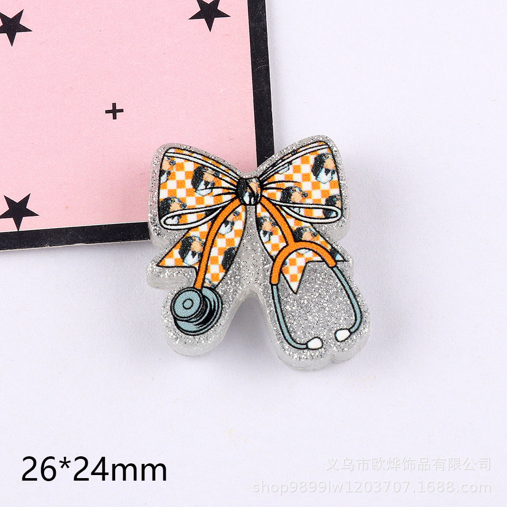 Wholesale 5pcs Acrylic Bow Straight Hole Cartoon Beads