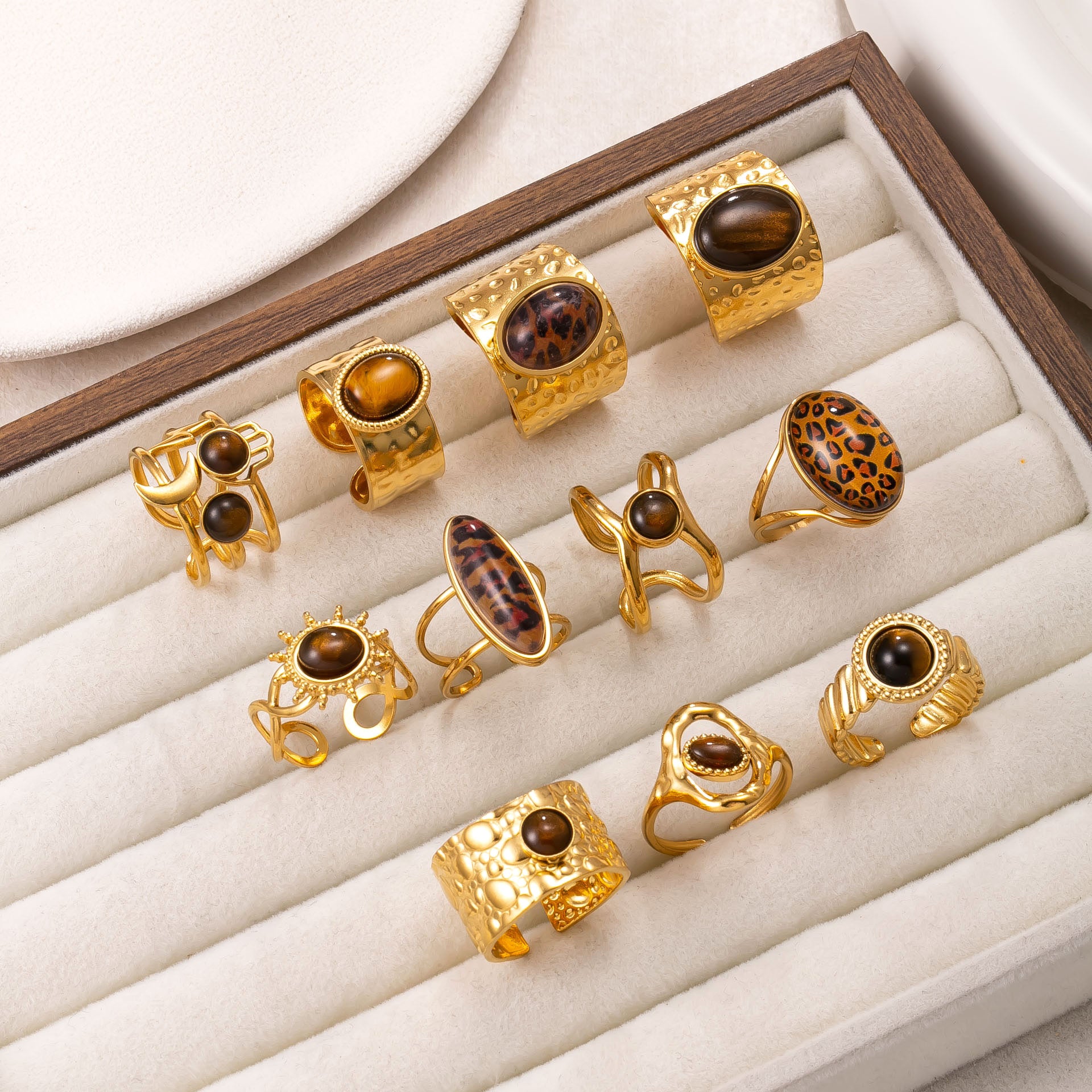 Wholesale Vintage Style Gold Plated Stainless Steel Ring Set - 11 Pieces Boutique Resale Jewelry