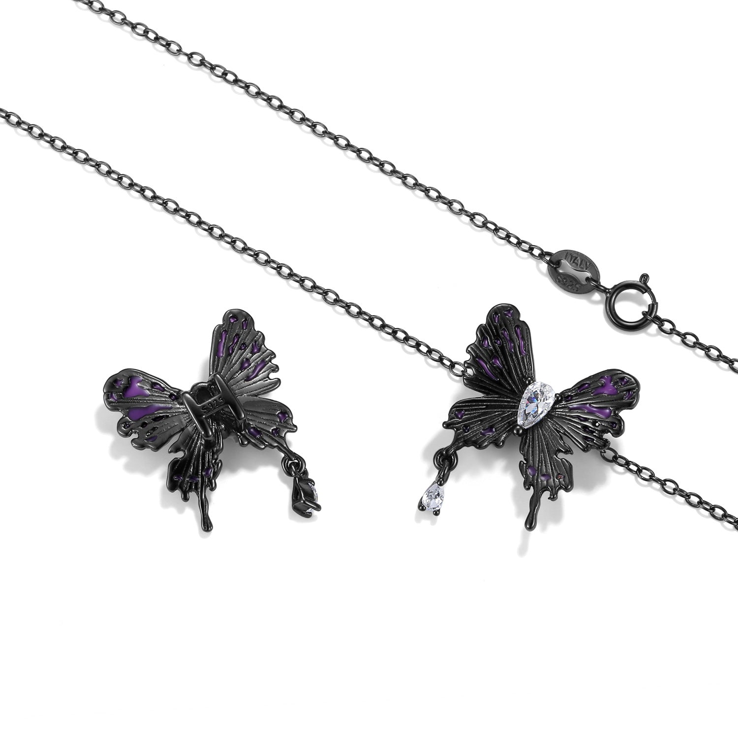 Wholesale Dark Series S925 Sterling Silver Black Butterfly Necklaces ACC-NE-MC009