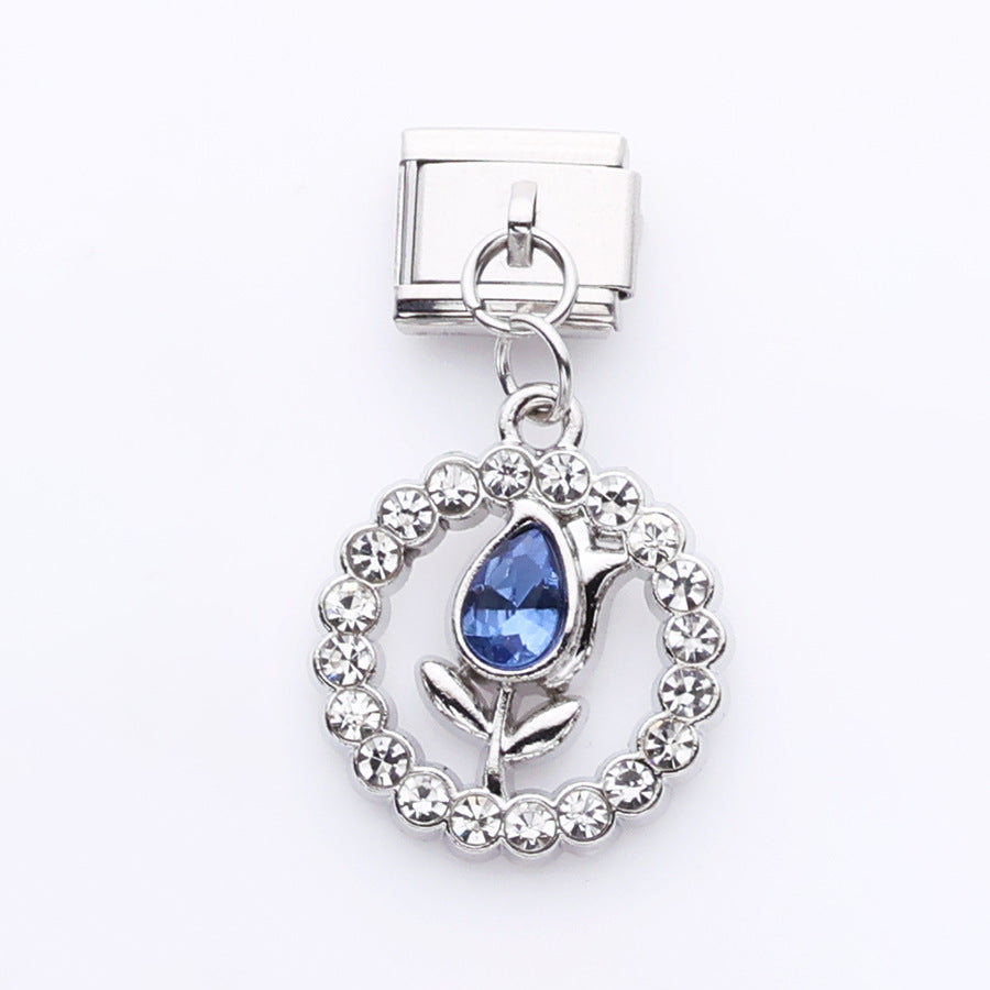 Wholesale 10pcs Tulip Cat Swan Alloy Pendant Italian Module DIY Stainless Steel Bracelet Accessories