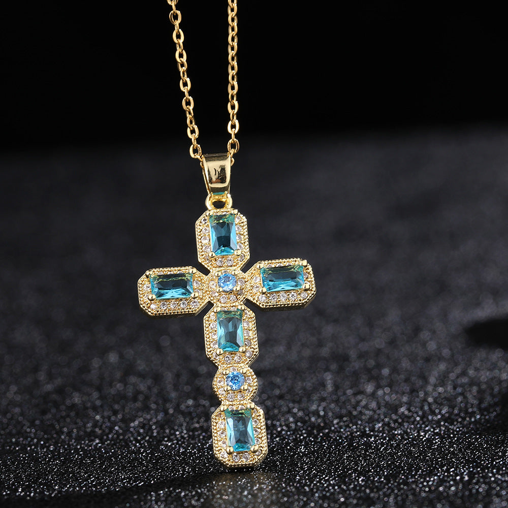Wholesale Retro Punk Gold Plated Rhinestone Cross Necklace For Women Fashion Accessory Gift