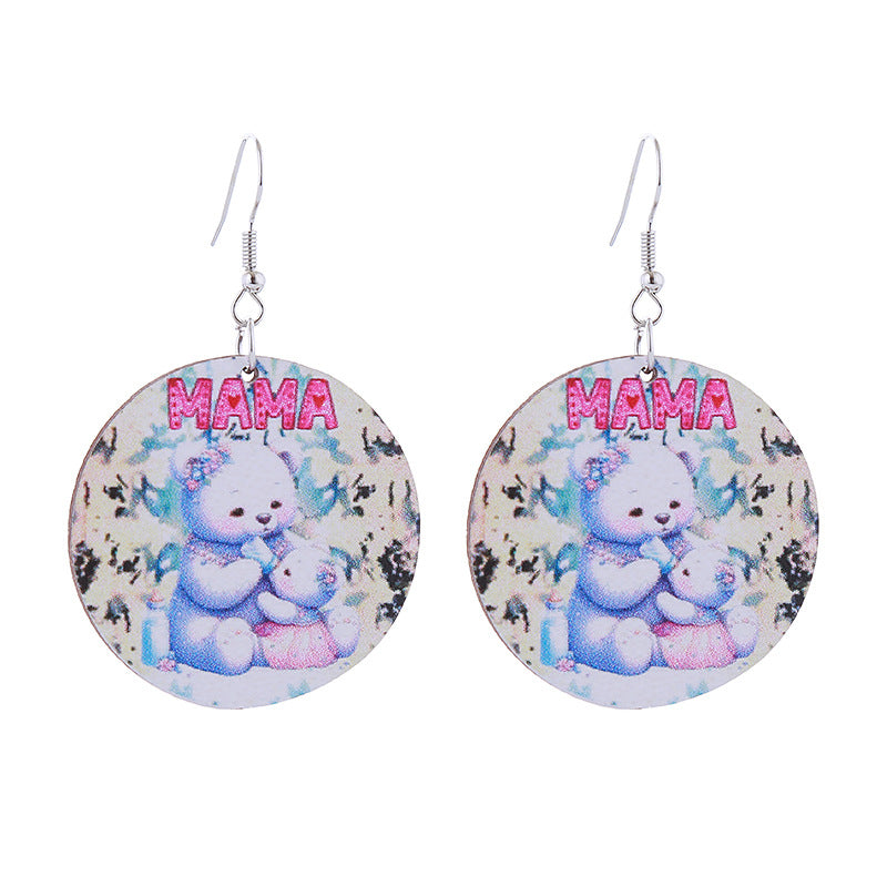Wholesale Mother' s Day Wooden MOM Leopard Print Lip Print Creative Cartoon Earrings