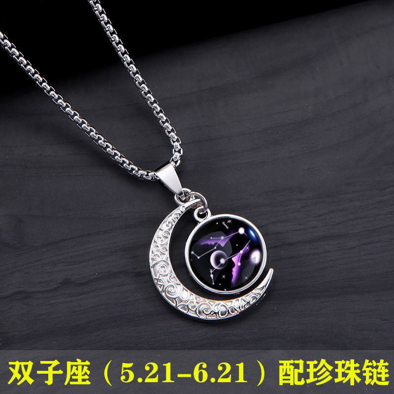 Wholesale Zodiac Contion Men S Moon Pendant Necklace Titanium Steel Chain Fade Resistant Fashion Accessory Gift Boutique Resale