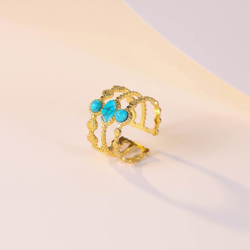 Wholesale Gold Plated Turquoise Bamboo Stainless Steel Open Ring ACC-RS-MiYi008