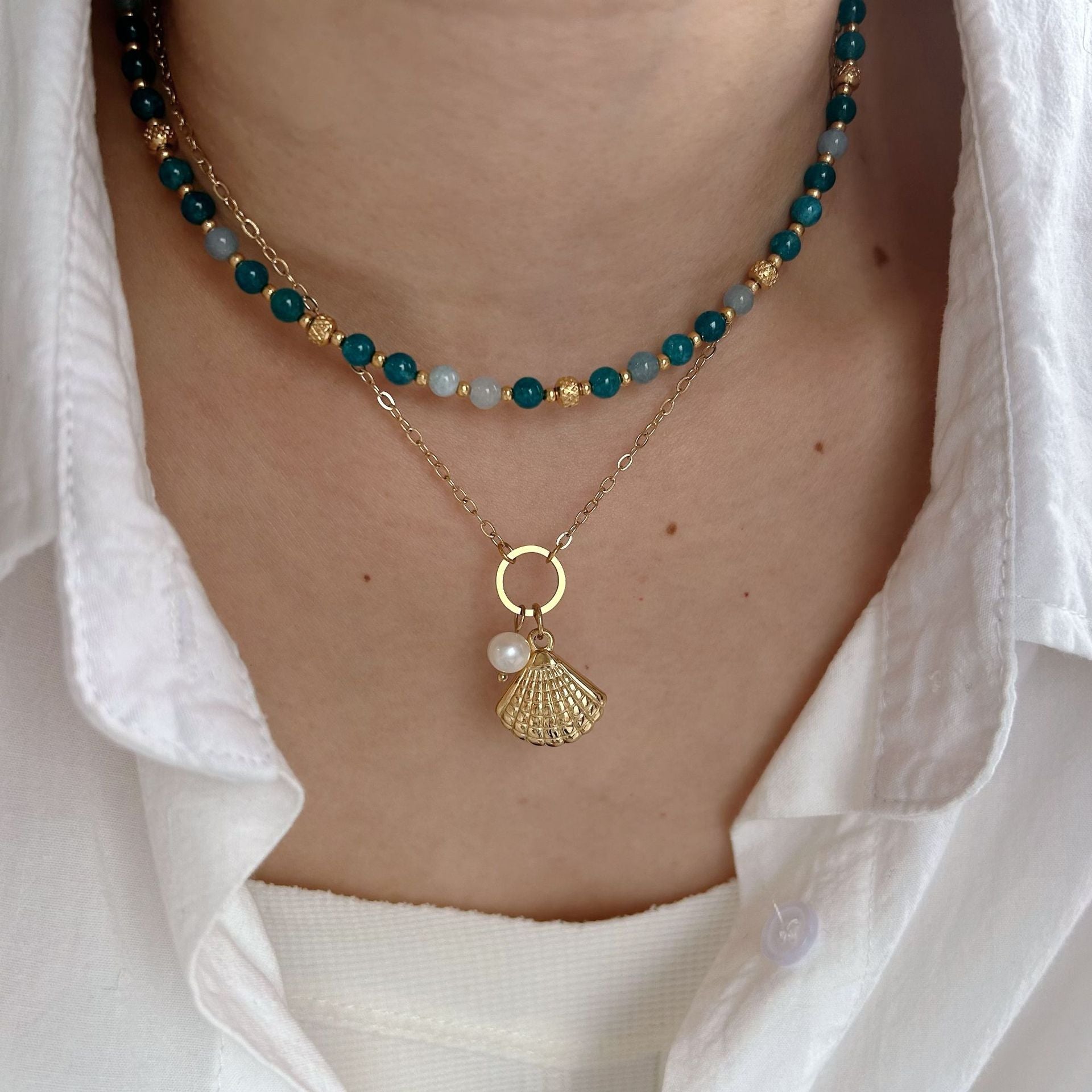 Wholesale  natural stone necklace shell mans star pendant stainless steel shell necklace