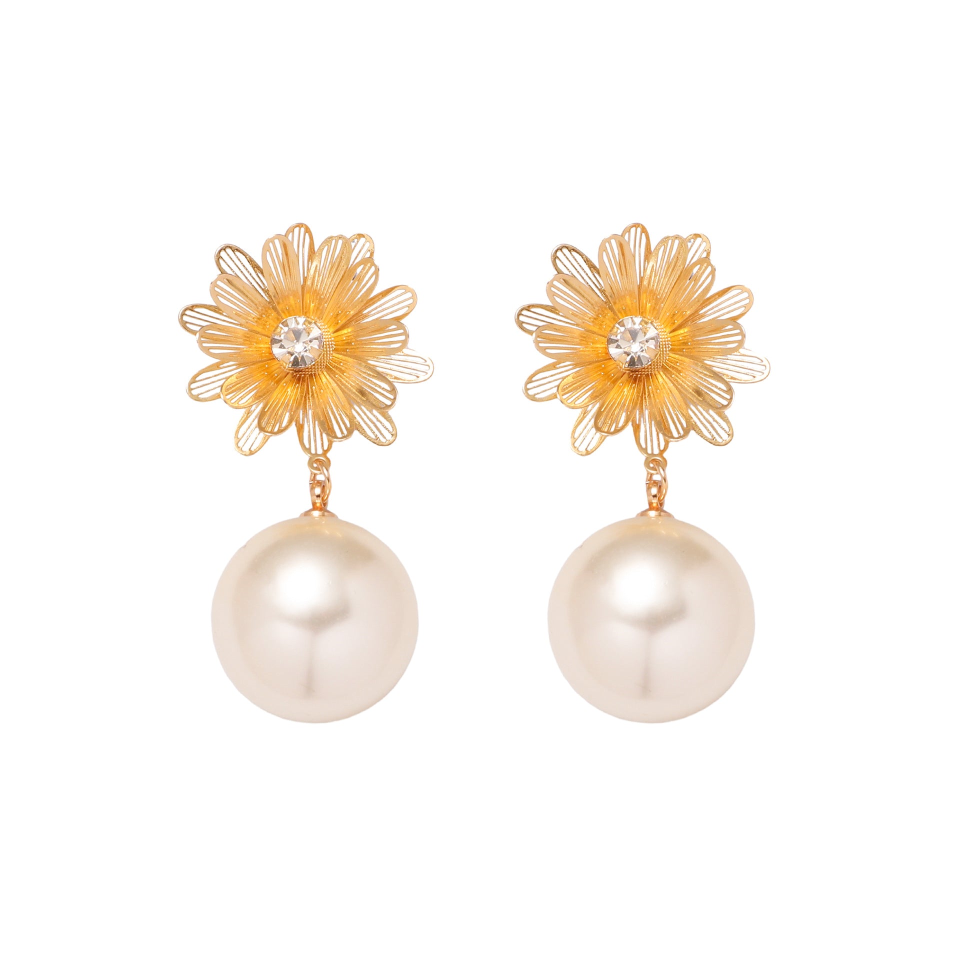 Wholesale  retro classic unique temperament metal flower pearl earrings