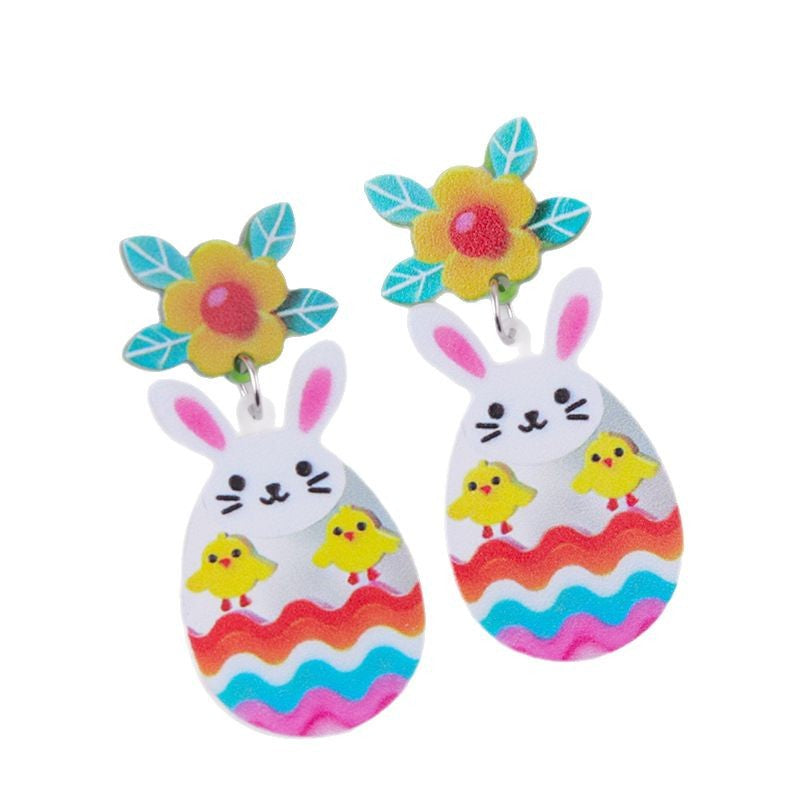 Wholesale 2pcs Acrylic Easter Egg Bunny Earrings