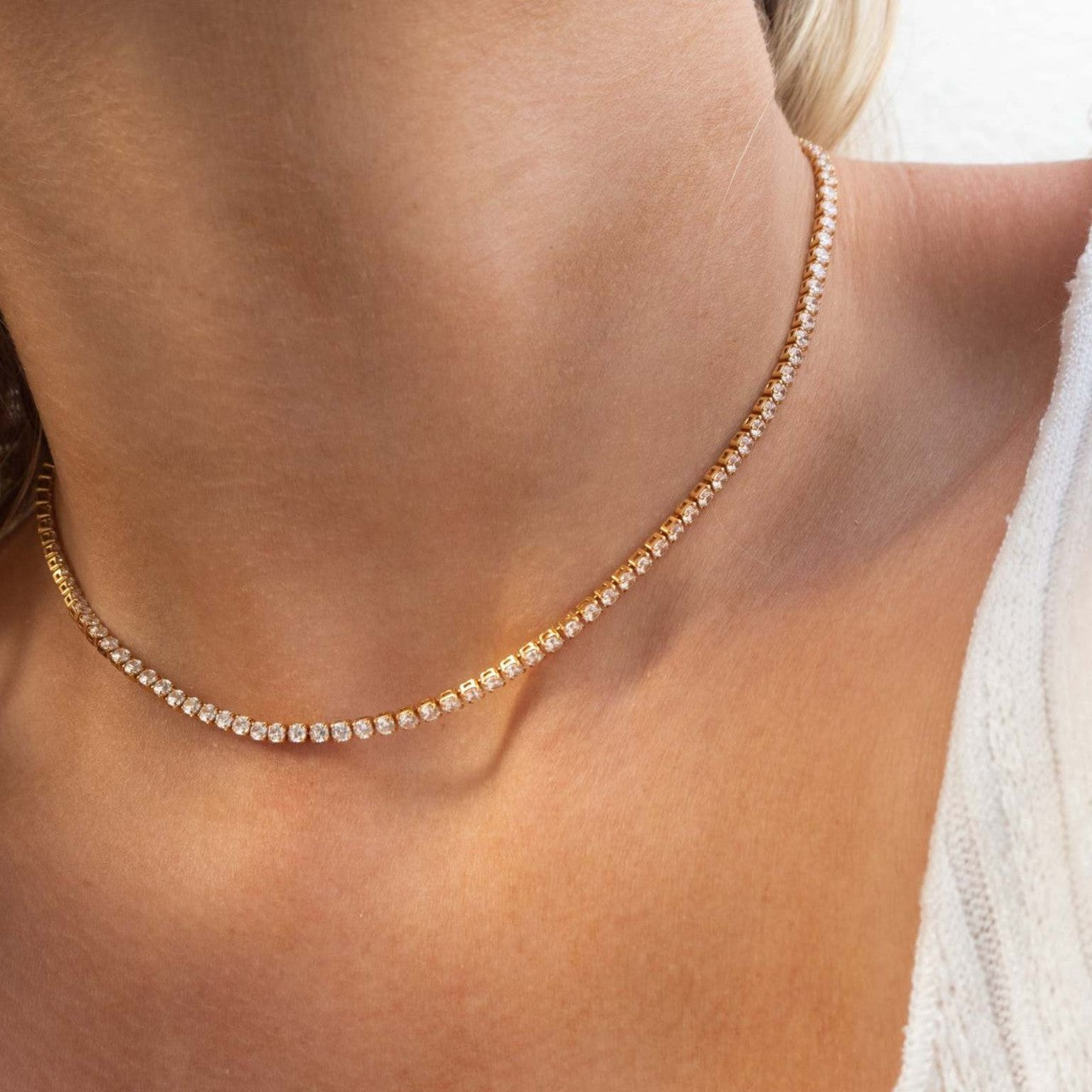 Wholesale  Luxury Tennis Bracelet  Stainless Steel 2mm Zircon Chain Necklace