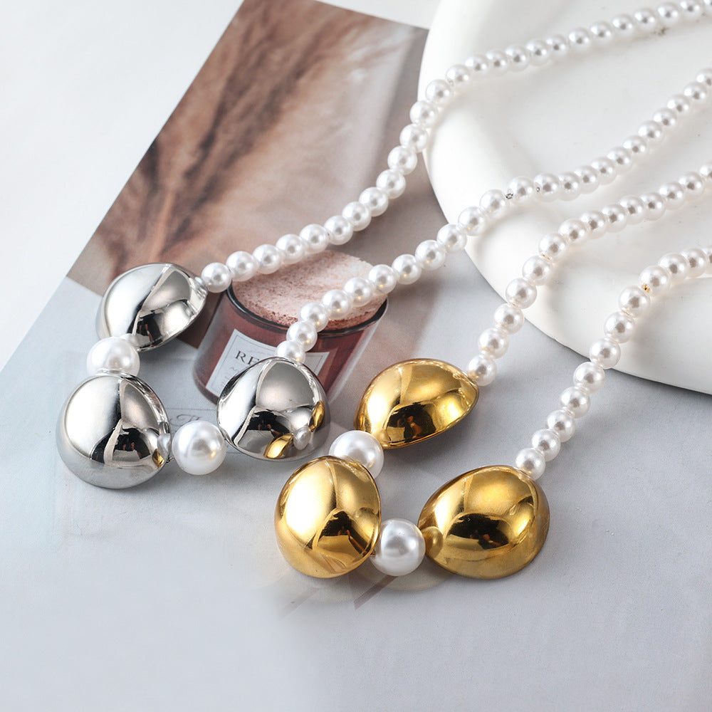 Wholesale Stainless steel man-made pearl necklace and bracelet