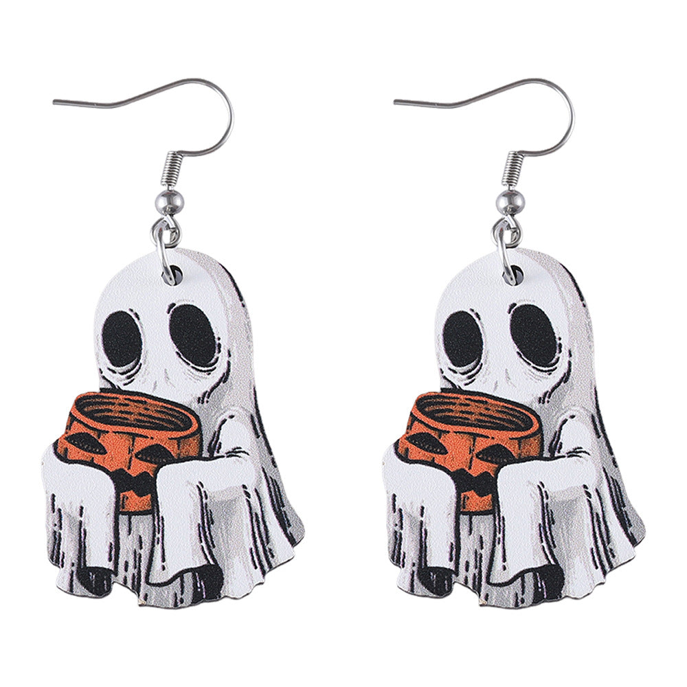 Wholesale Halloween Ghost Face Pumpkin Candy Pendant Goth Theme Wood Earrings ACC-ES-ChuLian033