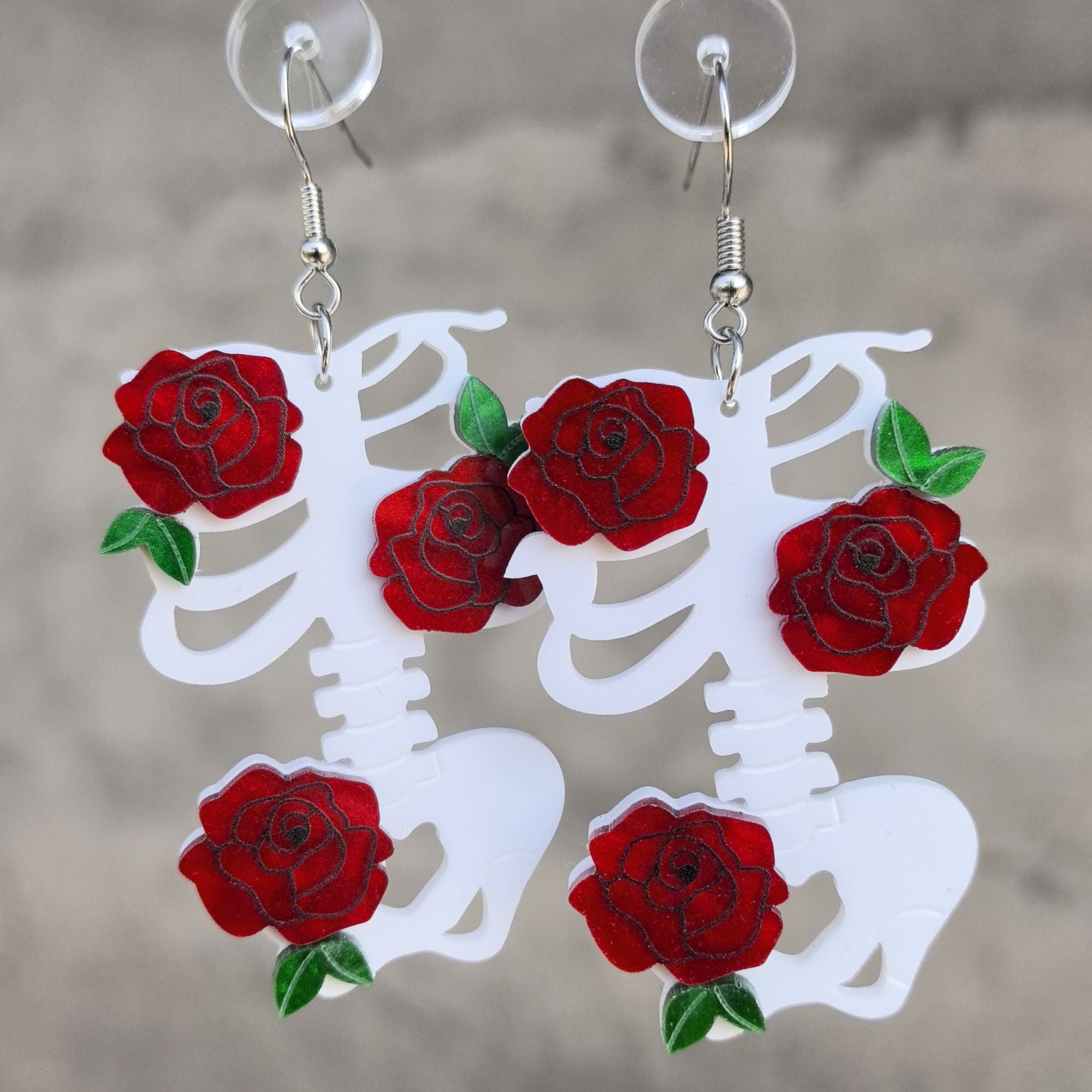 Wholesale Acrylic  Flower Valentine's Day Pink Red Rose Leaf Skeleton Earrings