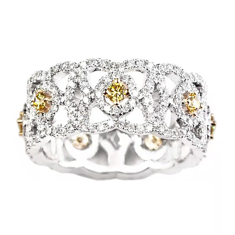 Wholesale S925 Silver Champagne Color Full Diamond Row Diamond Rings ACC-RS-LLT005