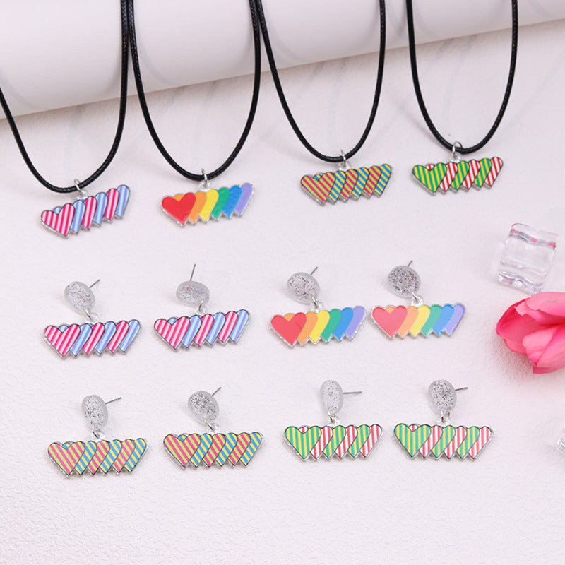 Wholesale Rainbow LGBT Pride Month Twill Love Heart Acrylic Earrings ACC-ES-DA013