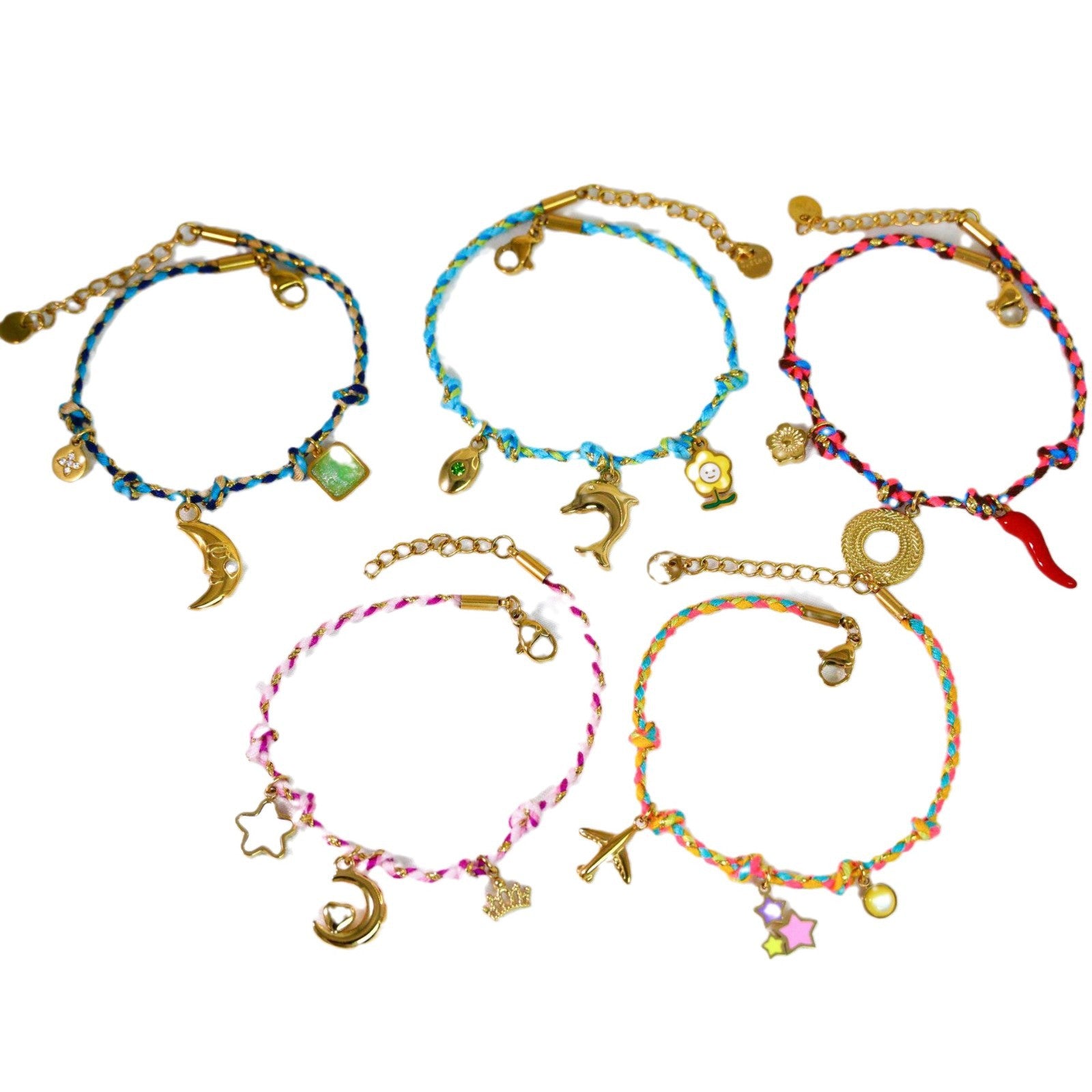 Wholesale Handmade Colorful Rope-Braided Titanium Steel Necklace with Multi-Pendant and Natural Stone,  Boutique Resale Jewelry Accessory