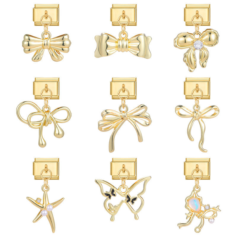 Wholesale 9mm Italian Charm Starter Bracelets DIY Butterfly Moon Colored background pendant Creative Stainless Steel Composable Bracelet