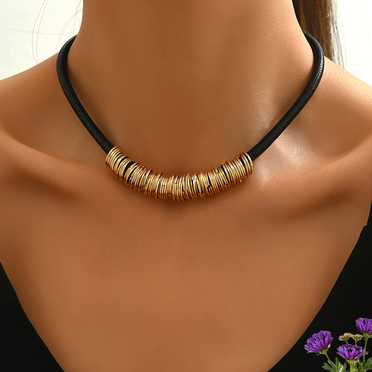 Wholesale Retro exaggerated multi-circle geometric leather rope necklace