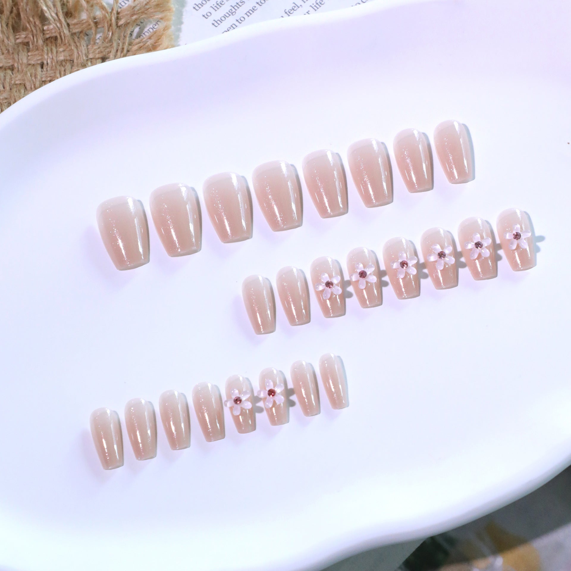 Wholesale 24 Pieces/box Pearlescent Pink Bow Nails Kits Nail Stickers