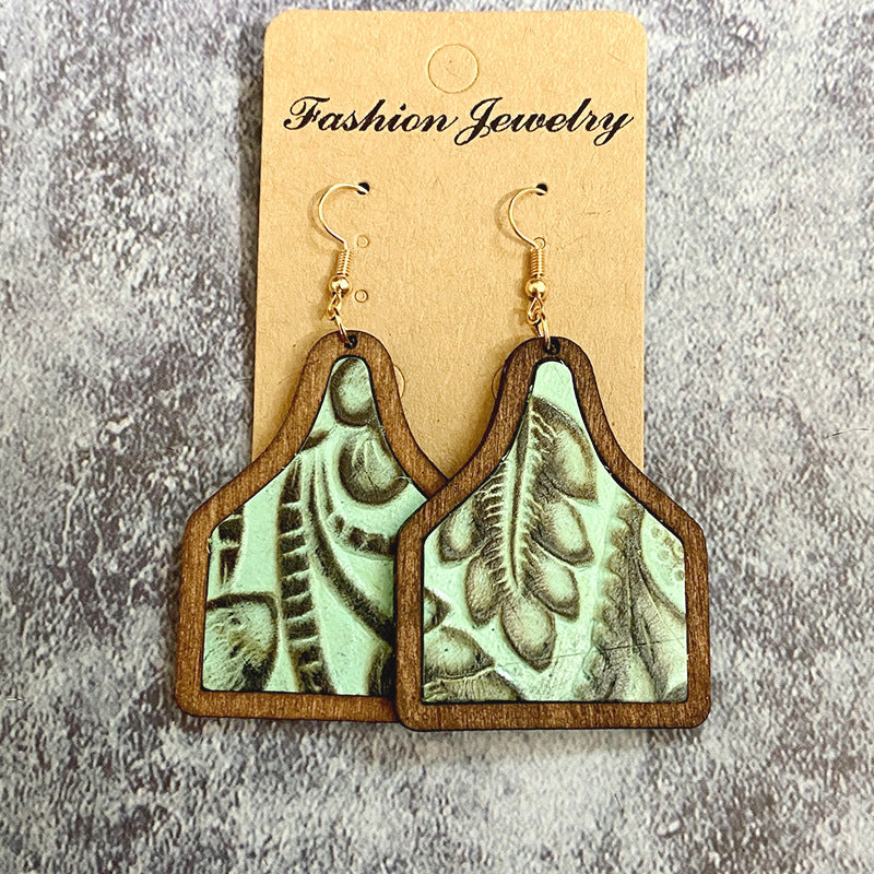 Wholesale Western Vintage Cactus Inlaid Wood Earrings ACC-ES-XinChuan064