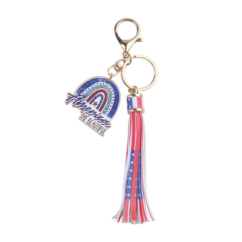 Wholesale American Independence Day Wooden Sign Tassel Keychain ACC-KC-GuangTian055
